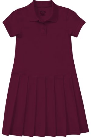 Girls Pique Polo Dress in Burgundy