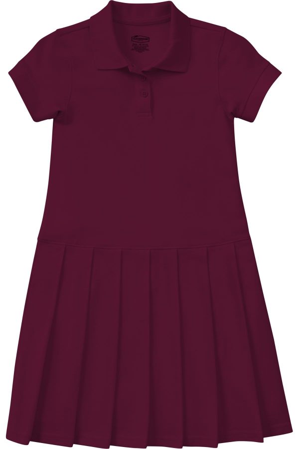 Girls Pique Polo Dress in Burgundy