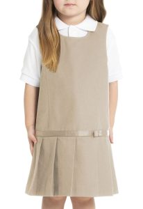 Drop Waist Jumper w/Ribbon Bow in Khaki